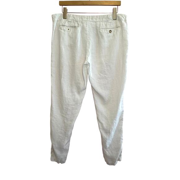 JUICY COUTURE White Linen Cotton Pants Large Drawstring Ankle Zip Y2K Minimalist - Picture 2 of 8